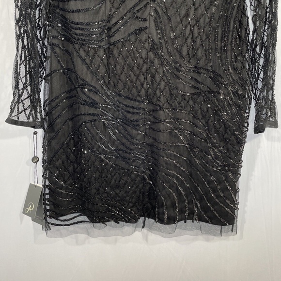 NWT Adrianna Papell [ 12 ]‎ Sequin Beaded Long Sleeve Dress in Black - Picture 12 of 12